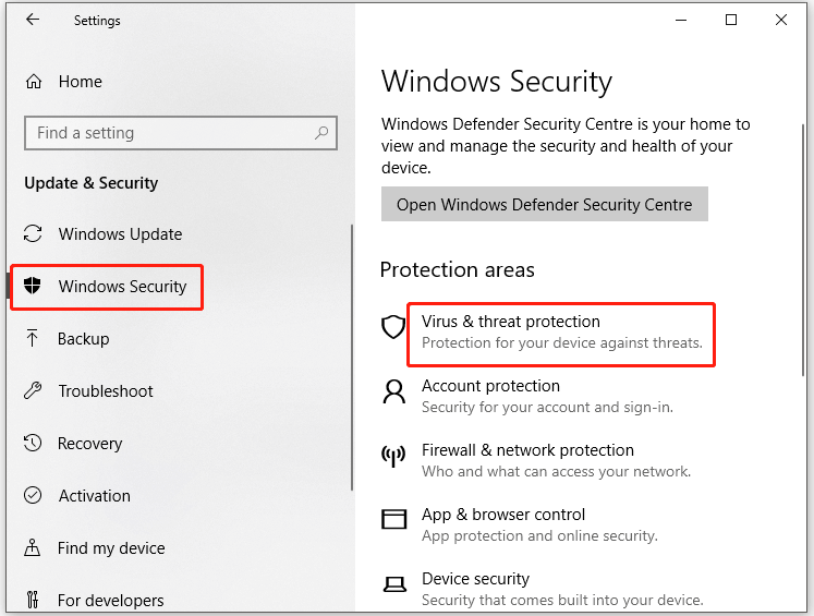 click on Virus and threat protection