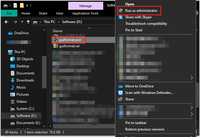 run the guiformat.exe file with admin rights