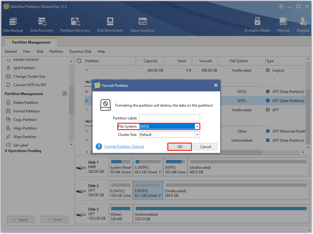 choose the FAT32 file system