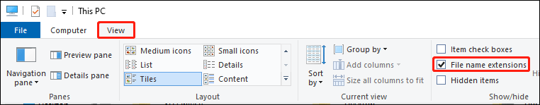 show file extensions on Windows 10