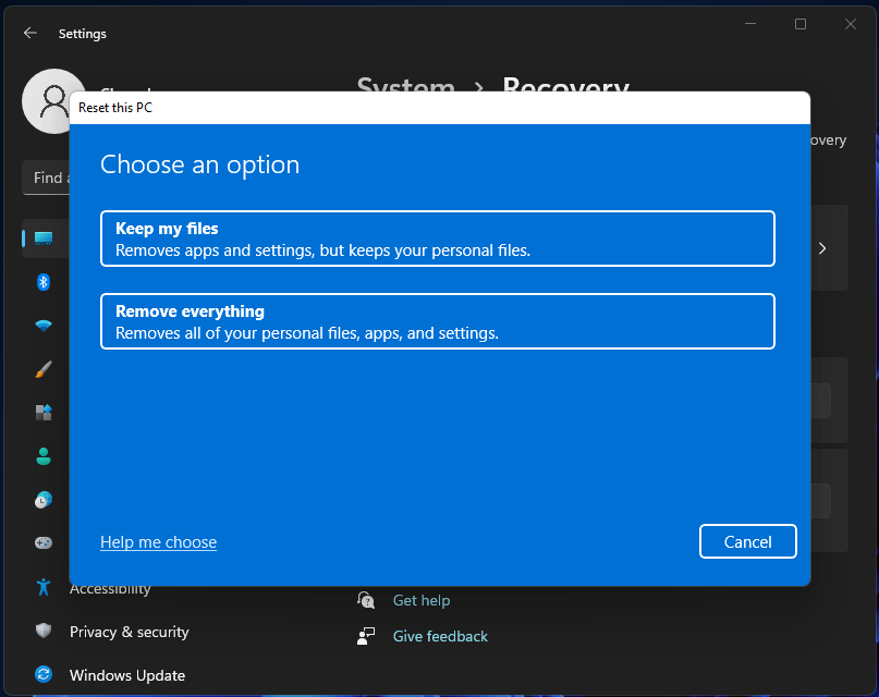 reset Windows 11