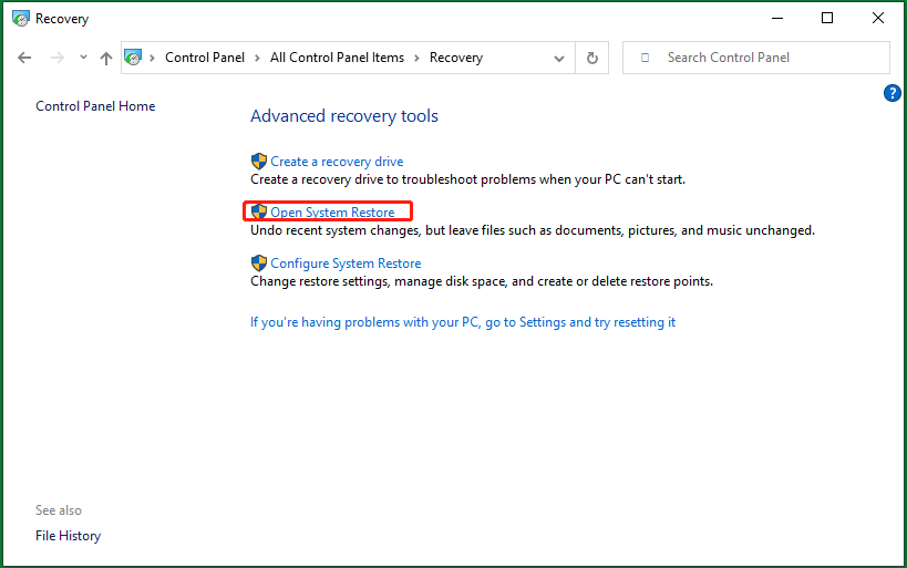 select open System Restore