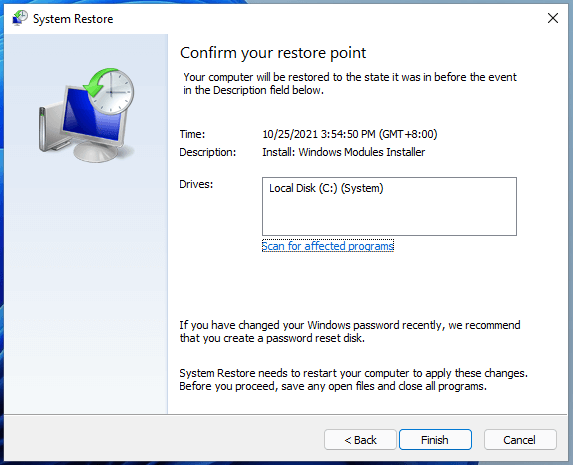 confirm your restore point