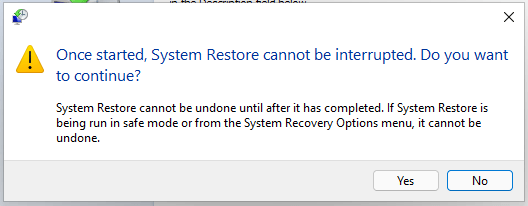 system restore warning