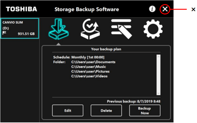 Toshiba backup software finishes one backup