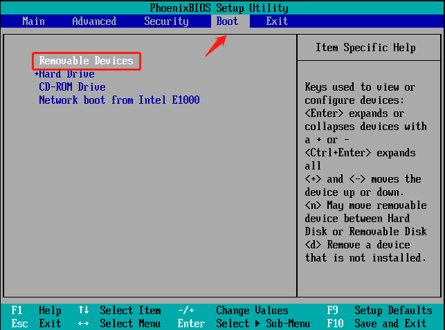 set the USB drive as the primary boot device