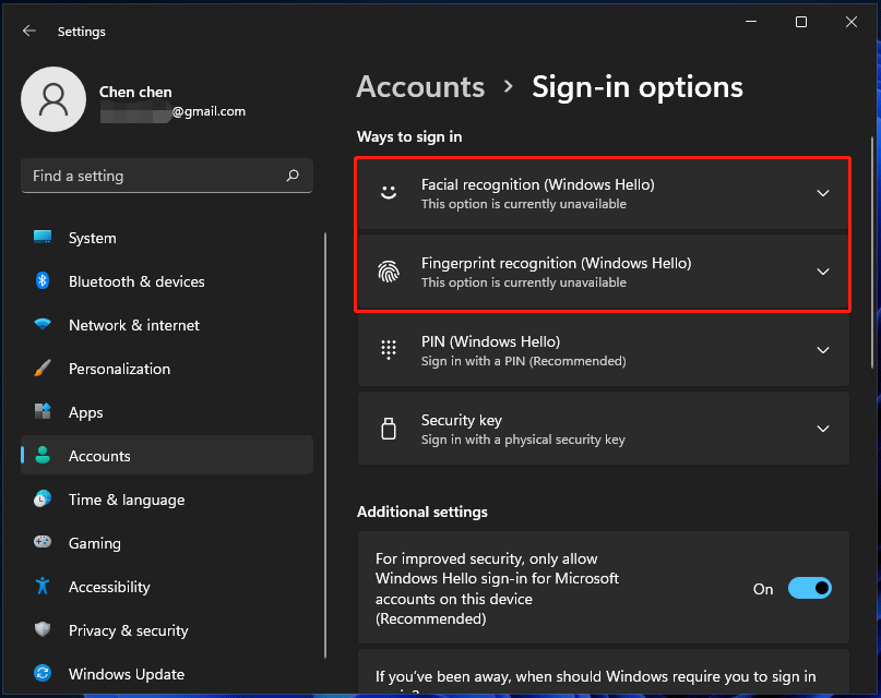 Windows 11 sign-in options