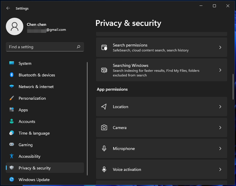 app permissions in Windows 11