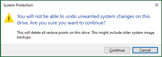 delete all restore points and system image backups