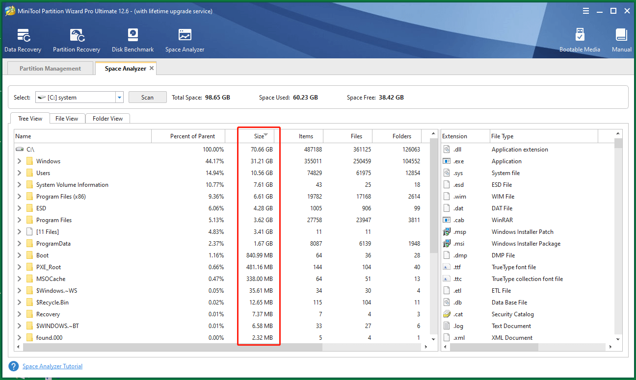 analyze file sizes