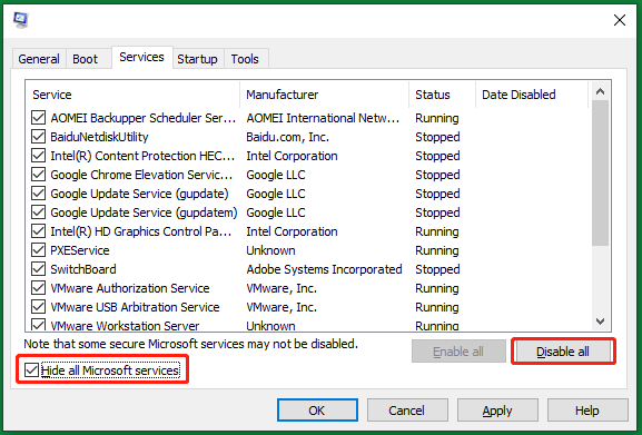 disable all non-Microsoft services