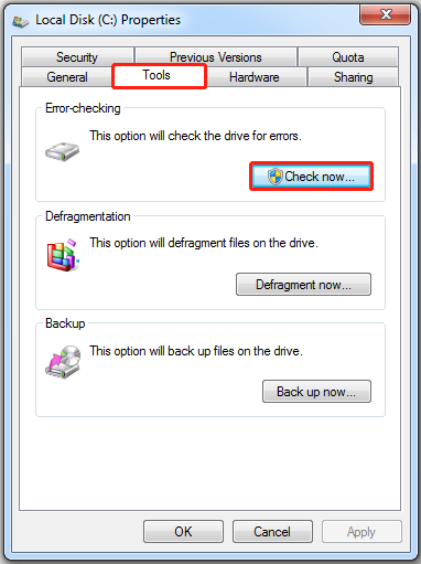 click the Check now... option