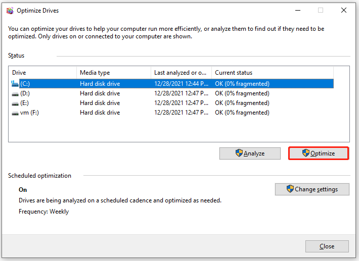 defrag hard disk in Windows 10
