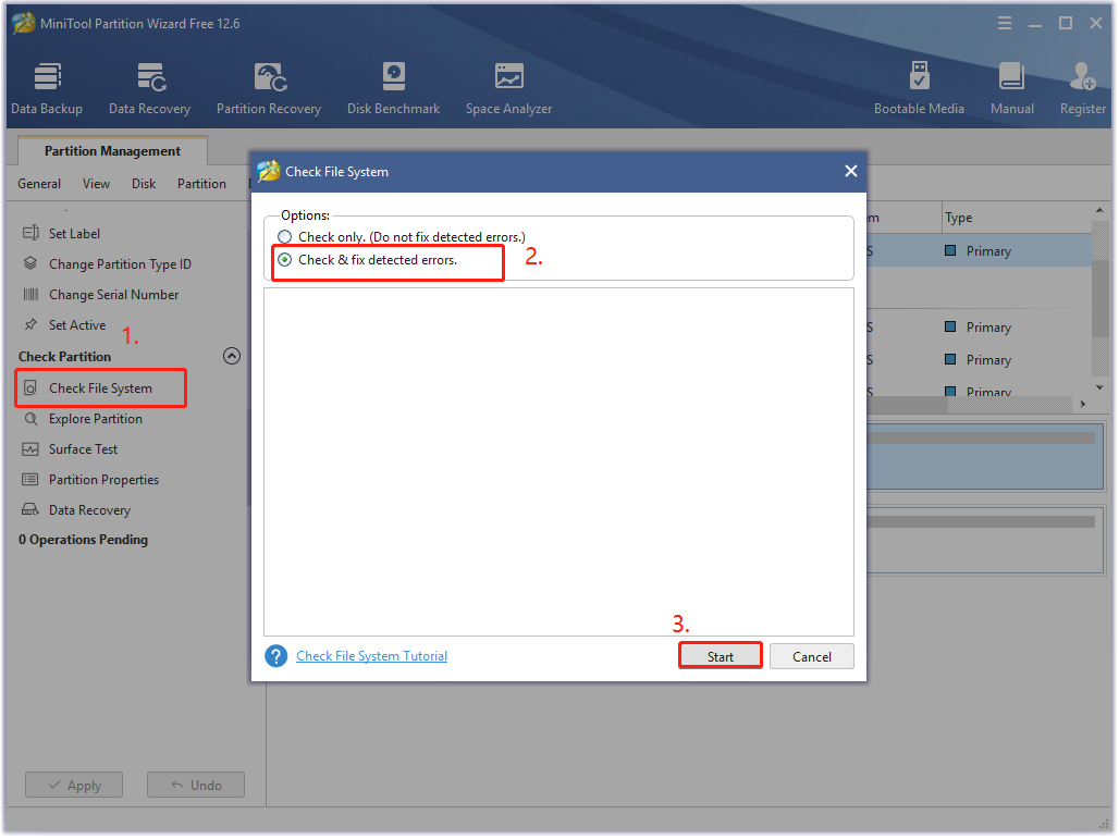 check file system using MiniTool Partition Wizard