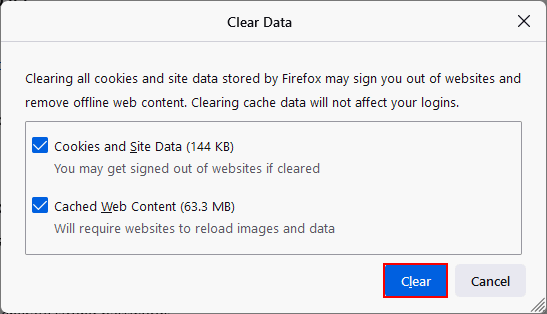 Clear Firefox browsing data