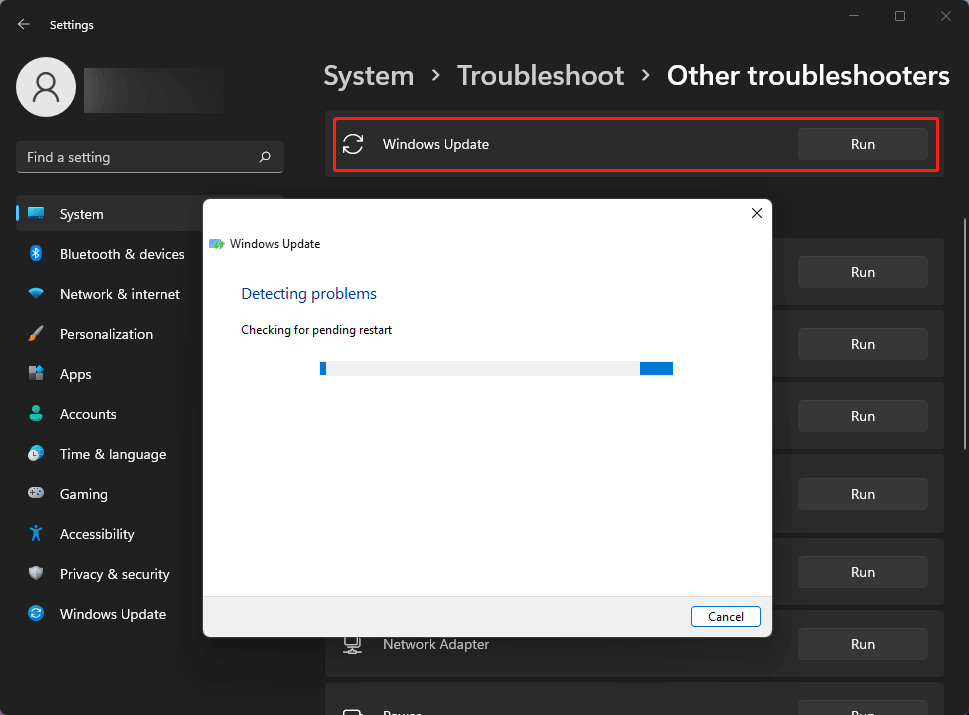 run Windows Update troubleshooter on Windows 11