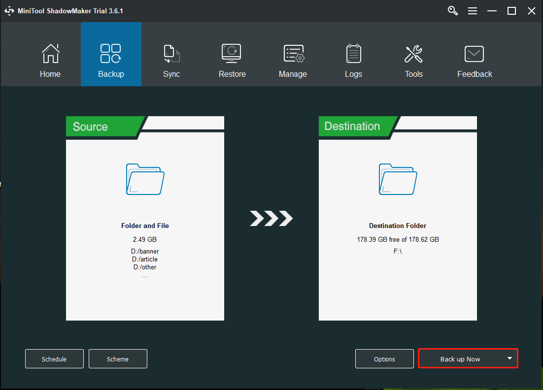 MiniTool ShadowMaker backs up data
