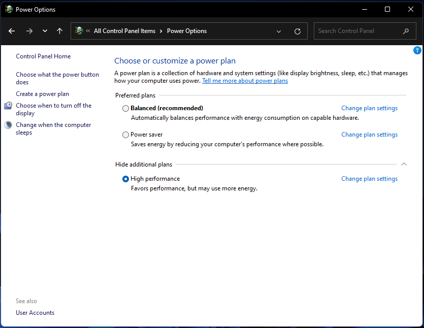 use high performance power plan