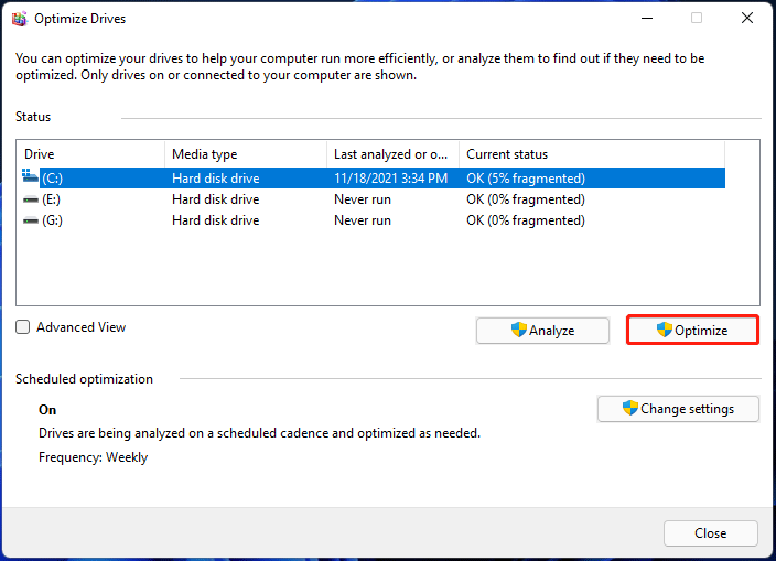 Windows 11 disk defrag