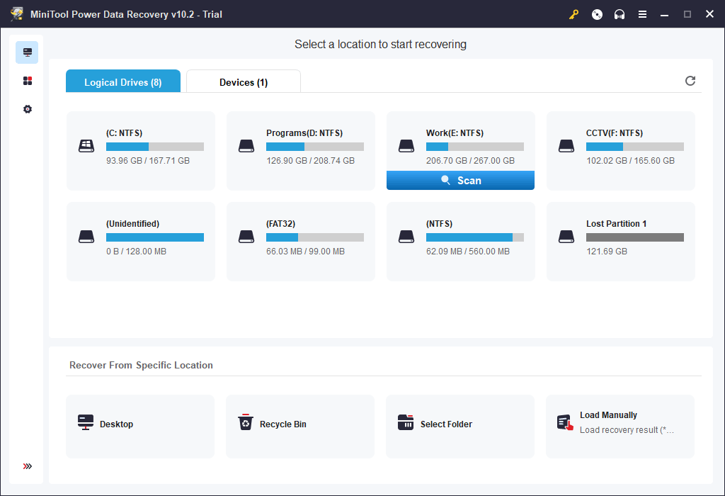 select the target drive to scan