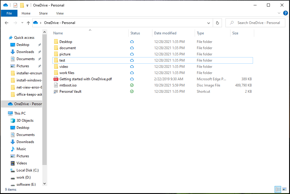 OneDrive folder in Windows 10