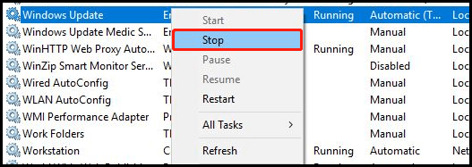 stop Windows Update service