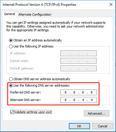 change to Google DNS server