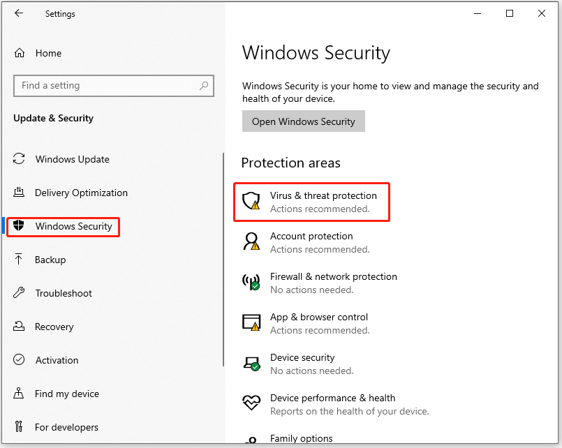 click Virus & threat protection