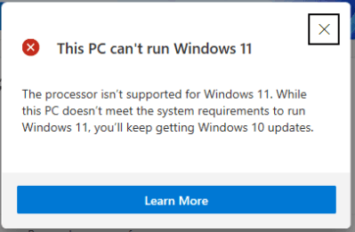 this PC can’t run Windows 11 error