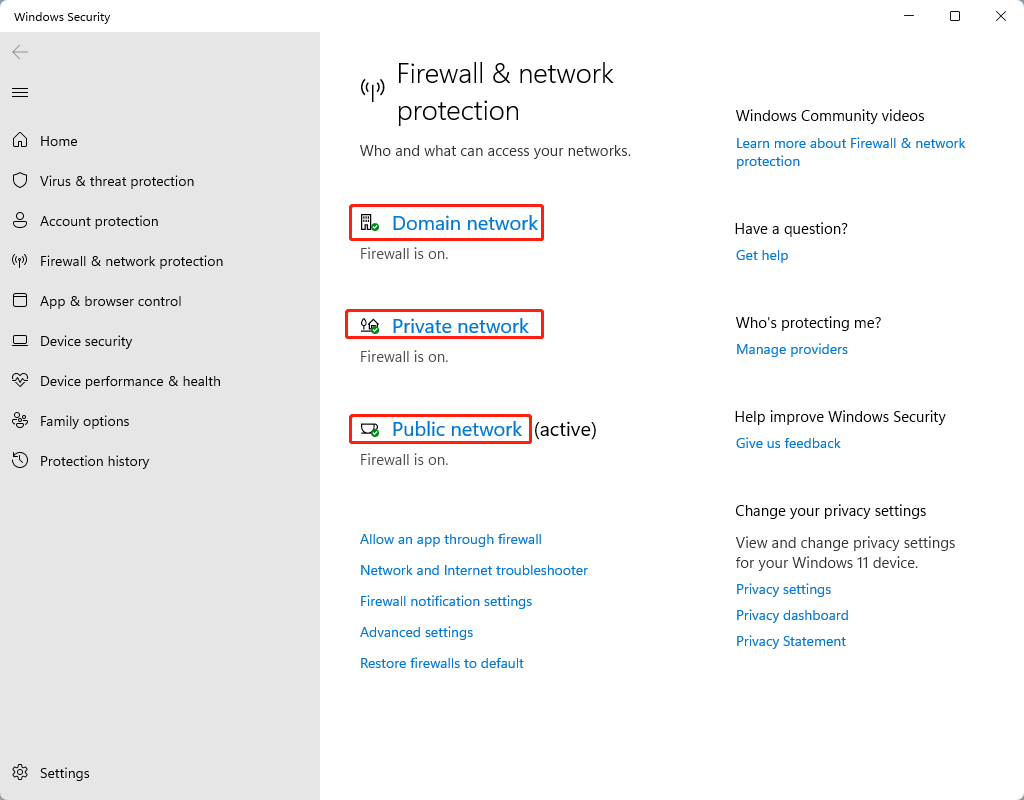 Windows 11 firewall and network protection