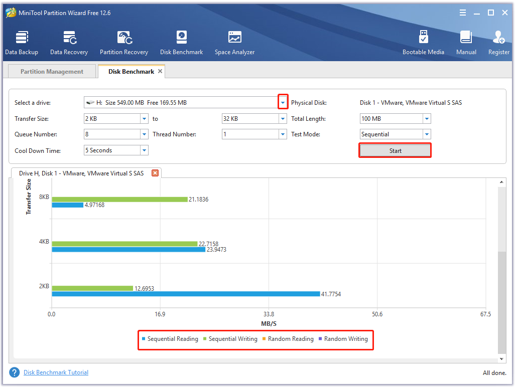 test SD card speed using MiniTool Partition Wizard