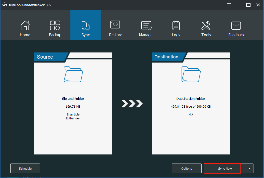 sync files with MiniTool ShadowMaker