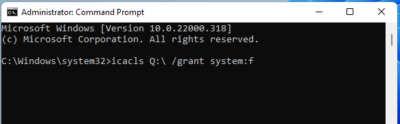 grant root access of volume Q to system