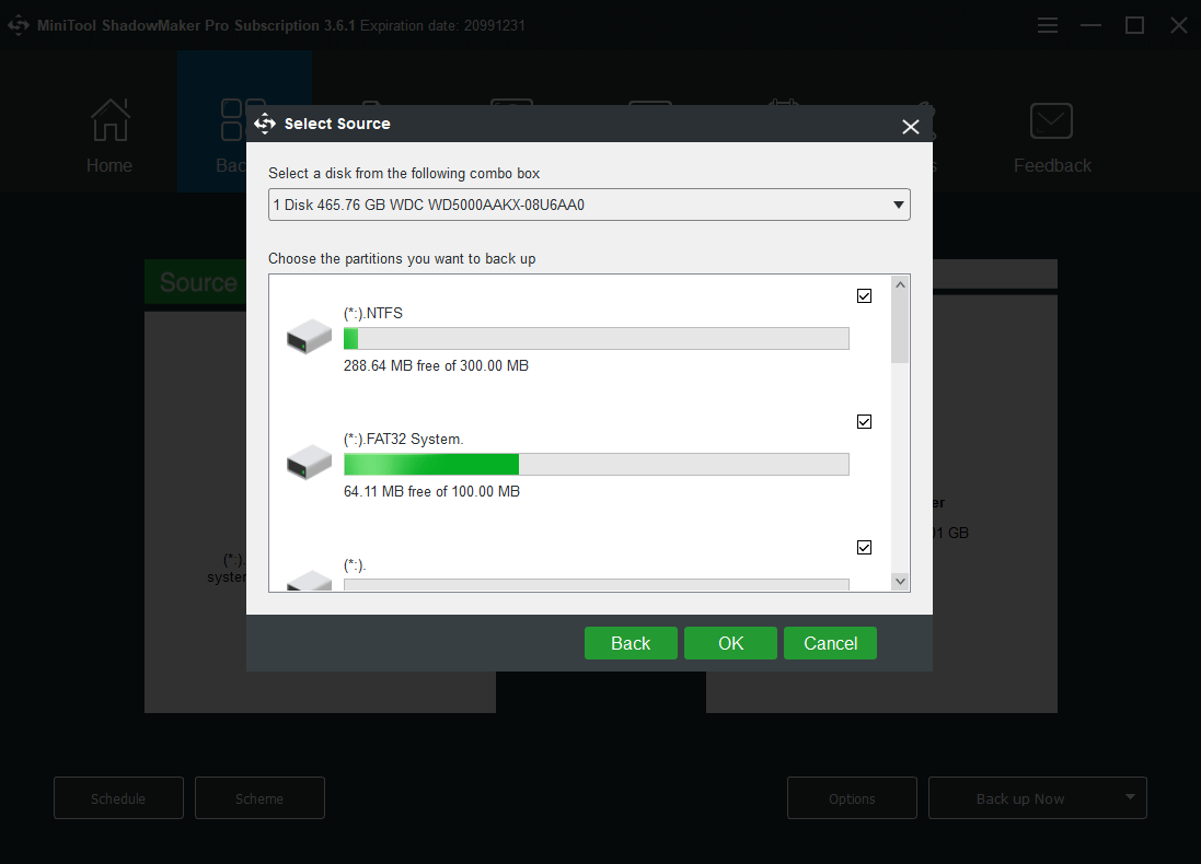 select all partitions on target disk as a backup source