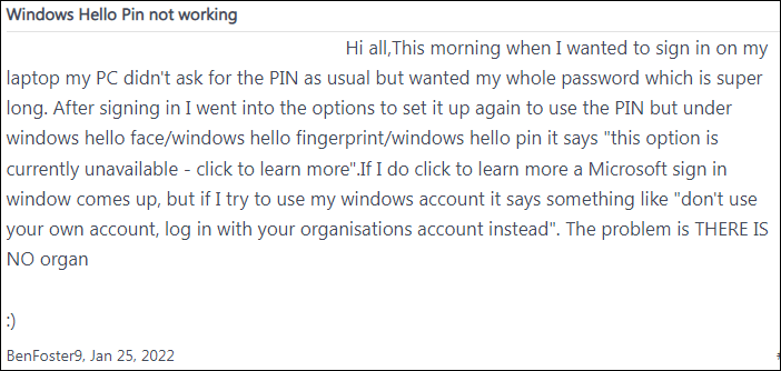 Windows Hello PIN not working