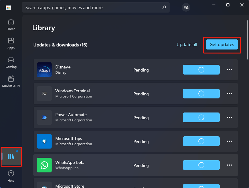 update apps in Microsoft Store