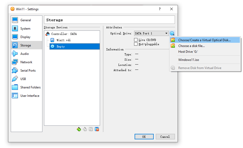 Choose or Create a Virtual Optical Disk