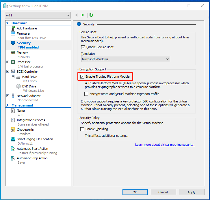 enable TPM in Hyper-V