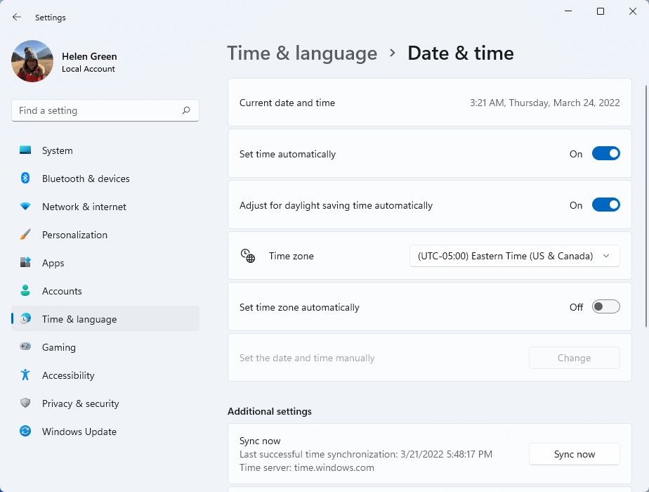 system date and time