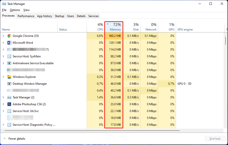 check memory usage on Windows 11