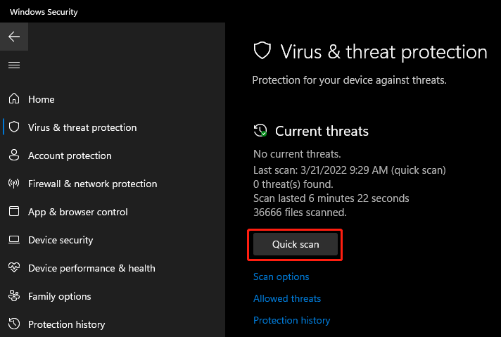 click Quick scan