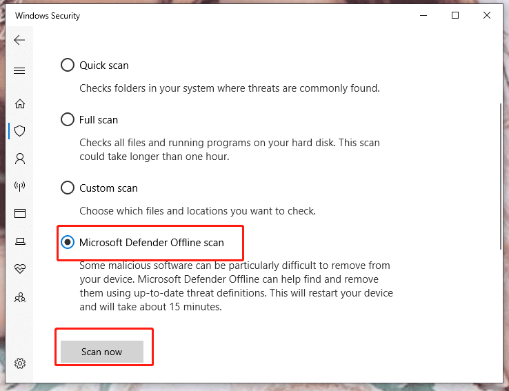 execute an offline scanning