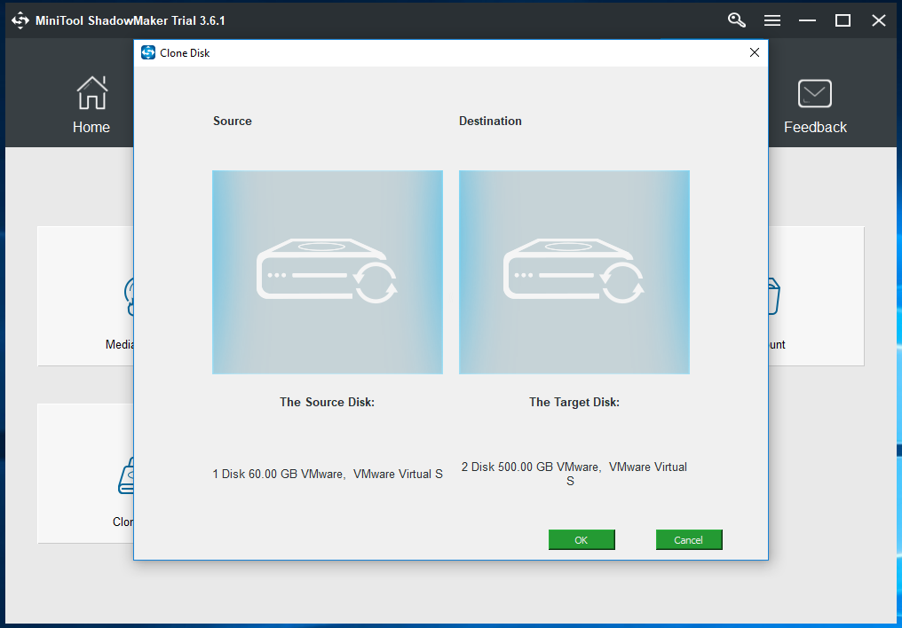 choose the source disk and the target disk