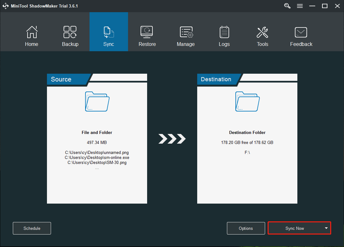 MiniTool ShadowMaker file sync