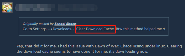 a user report from the Steam community