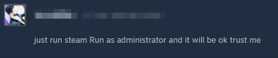 a user report from the Steam community