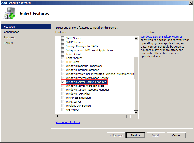 install Windows Server Backup