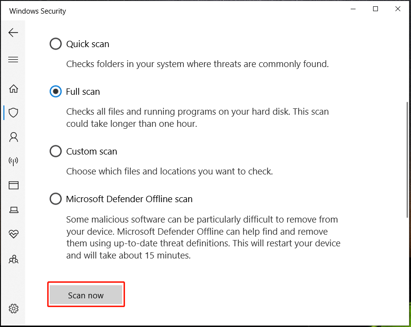 Windows 10 full scan Windows Defender