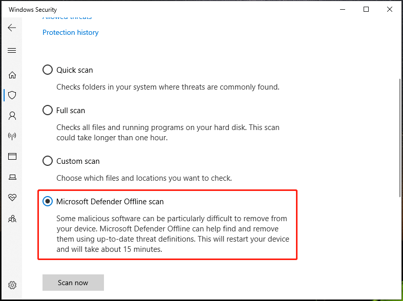 Windows Defender offline scan