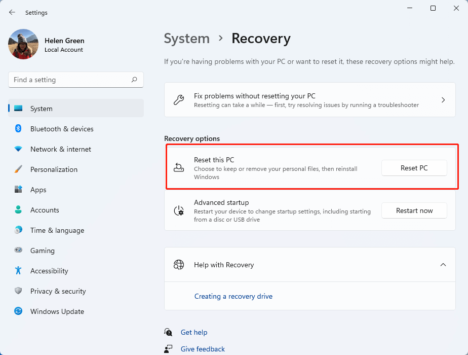 Windows 11 Reset this PC